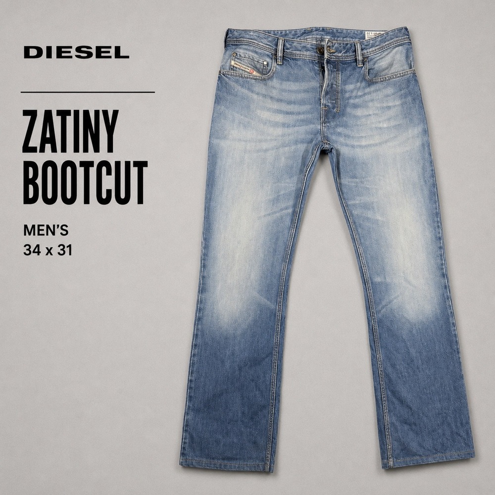 Diesel Zatiny Regular Bootcut Jeans Mens 34x31 Medium Wash 0073P Blue Denim